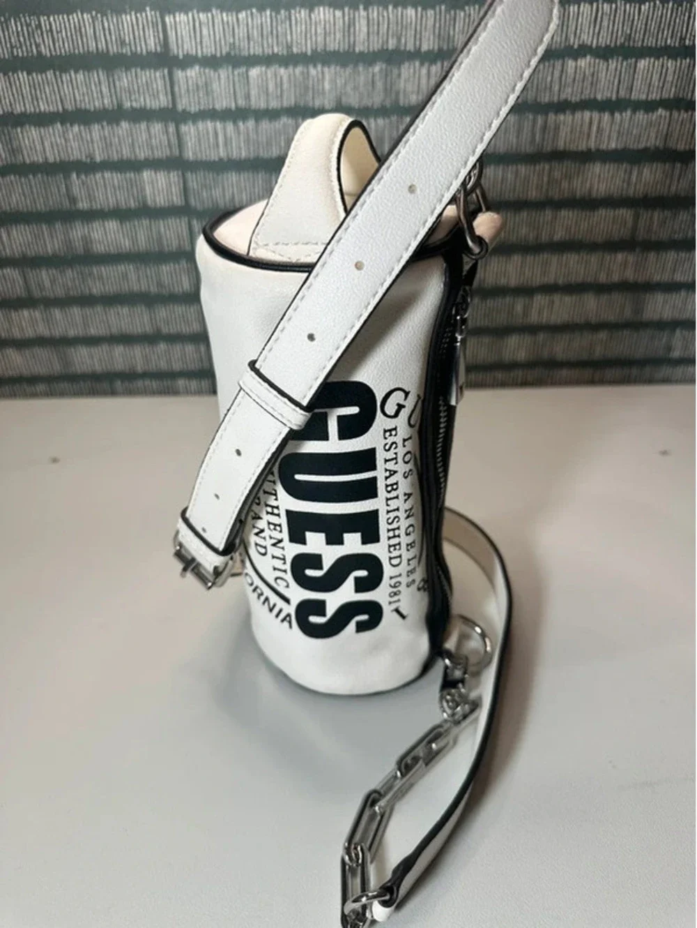 GUESS Y2K White Black Logo Mini Crossbody Bag Chain Strap